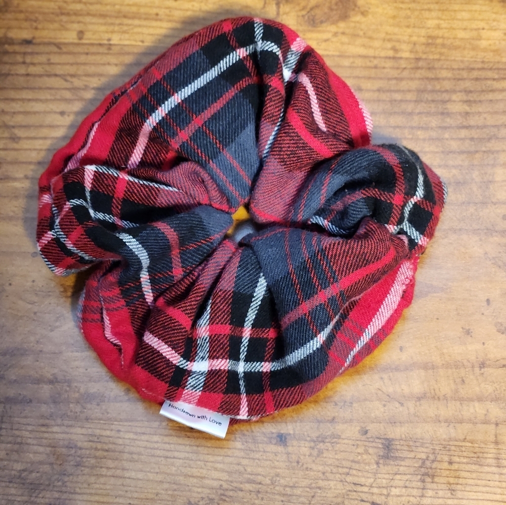 Handmade Red Black Tartan Plaid Flannel Hair Scrunchie Holiday Christmas